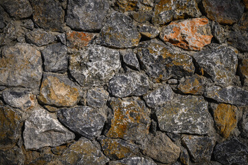 Rustic gray stone masonry wall closeup background