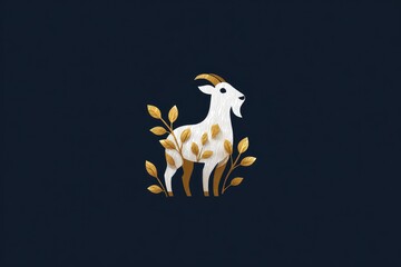Elegant golden goat illustration on dark blue background for design