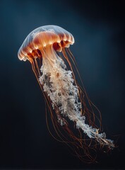 Elegant jellyfish illuminated underwater against a dark background