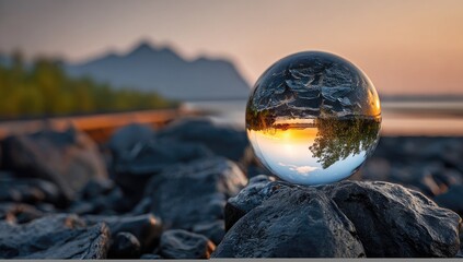 Crystal ball reflections landscape nature outdoors sunset sky environment