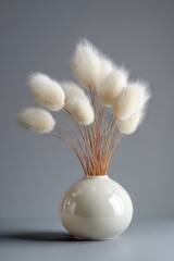 Elegant white bunny tail grass arrangement in a modern ceramic vase
