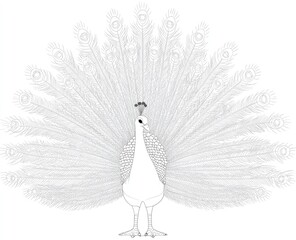 Elegant white peacock with extended tail feathers vector illustration