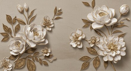 White peony rose wallpaper on deep teal — sophisticated floral mural in painted vintage style