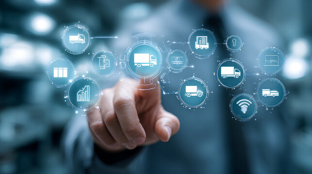 Digital procurement and supply chain management concept. Digital procurement process integrated with analytics, logistics, contracts, supply chain management. Digital transformation, business solution