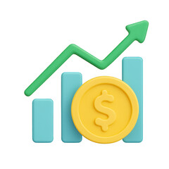 Business growth represented by a rising chart and dollar coin symbolizing financial success