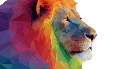 Abstract Low Poly Side Profile Lion Head in Vibrant Colors