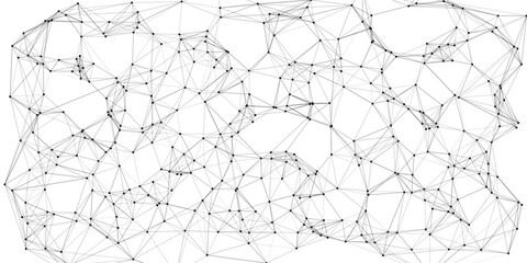 Abstract network of interconnected black dots and thin gray lines forming a complex geometric mesh pattern on a white background representing data connections or scientific structure