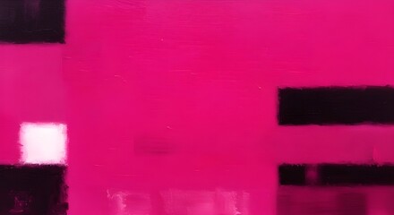 Bold vibrant pink background with irregular black shapes in modern digital abstract painting