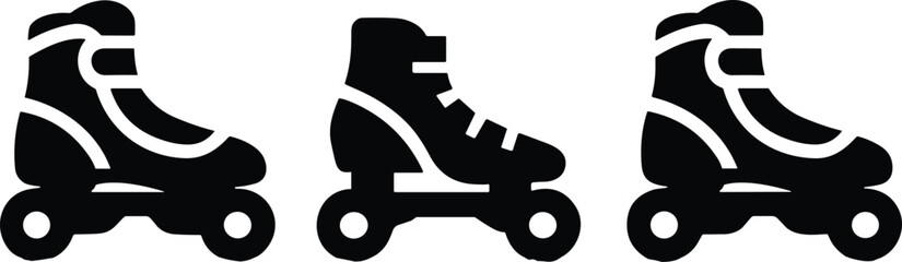 Black silhouette vector of inline roller skates in various boot and wheel designs for sport and lifestyle themesBlack silhouette vector of inline roller skates in various boot 