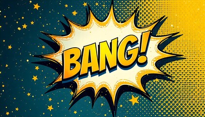 Dynamic comic book style explosion with bold "BANG!" text, perfect for attention-grabbing designs, promotions, and impactful visual storytelling