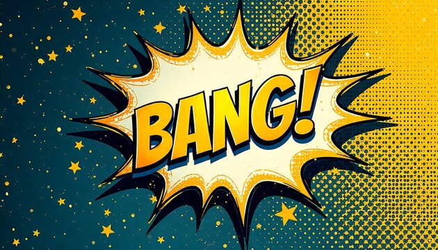 Dynamic comic book style explosion with bold "BANG!" text, perfect for attention-grabbing designs, promotions, and impactful visual storytelling