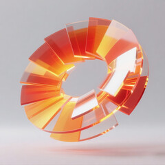 Obraz premium A 3D abstract torus object composed of translucent, crystal-like orange and amber slices, forming a smooth, elegant ring with a glossy finish against a soft, light gray background