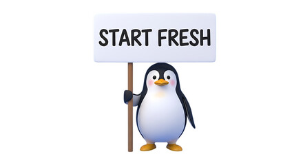 Obraz premium Adorable penguin holding a sign ready to embrace new beginnings and inspire positive change for your projects