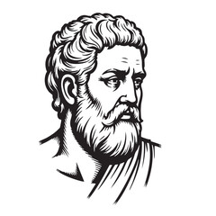 Greek Philosopher Head Illustration &ndash; Vintage Engraved Classical Profile Portrait

