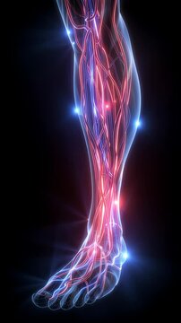 Human Leg Anatomy: A detailed, photorealistic rendering illuminates the intricate network of vessels and muscles within a human leg. revealing the beauty and complexity of the human body