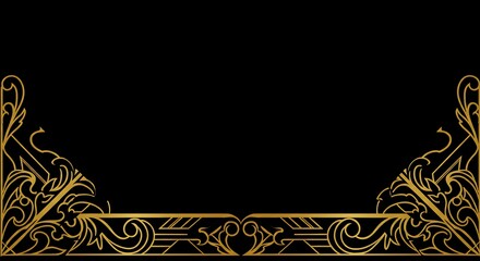 Gold Art Deco Frame Corner Bottom on Black Background