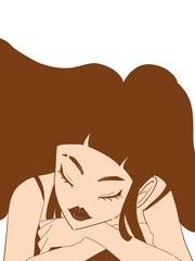 Aesthetic and elegant illustration of a beautiful woman with straight hair in a brown color theme
