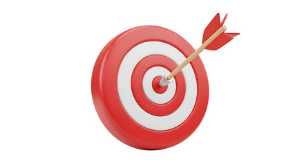 Achieve your ultimate business goals with this perfectly placed arrow hitting the bullseye on a red and white target, symbolizing success and precision.