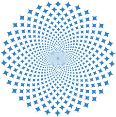 Blue star shapes in circular spiral on white—EPS vector ideal for abstract, math, or design themes.