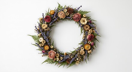 Dried Lavender and Rose Wreath on White