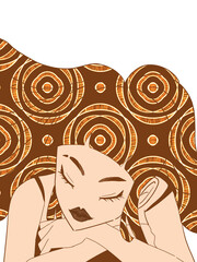 Aesthetic and elegant illustration of a beautiful woman with ethnic brown color theme