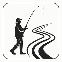 Silhouette of a fisherman walking by a river