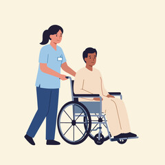 Nurse pushing patient in wheelchair