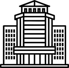Office building icon, vector line art icon, black and white, white background