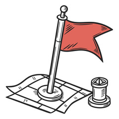 Illustration of a red flag on a map