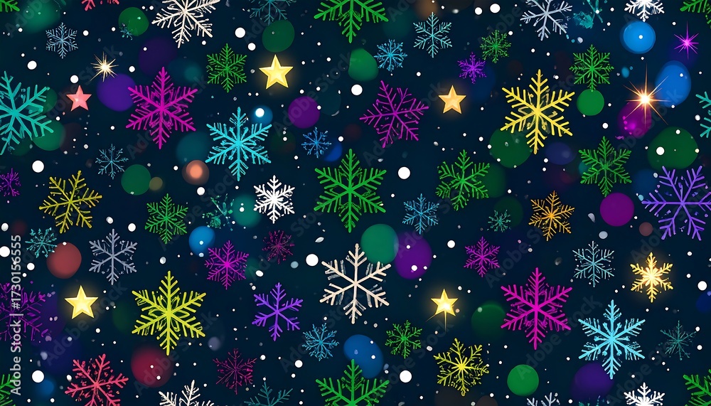 Wall mural festive snowflake pattern with bokeh lights