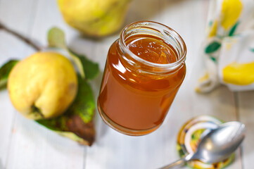 Quinces jelly in a glass jar