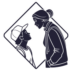 A mother and her child sharing a moment of connection and understanding looking into each other s eyes within a diamond frame symbolizing their bond