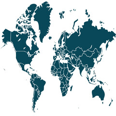 World map showing countries and continents