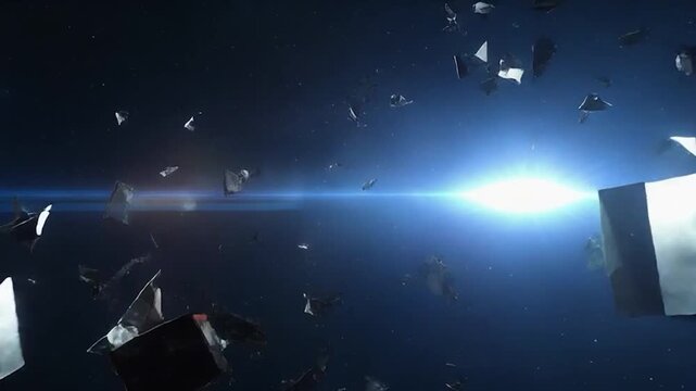 【Cosmic Shards】Glass fragments floating against a background of light and stars (4K/Sci-Fi style)