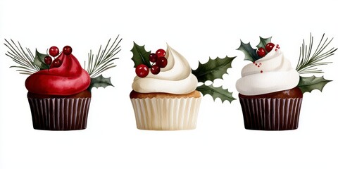 christmas cupcake watercolor clipart. Festive cupcake watercolor graphic ideal for holiday project digital scrapbooking printable art create unique card invitation decoration add