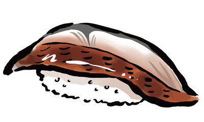 寿司の鰻　1貫　筆タッチ手描きイラスト