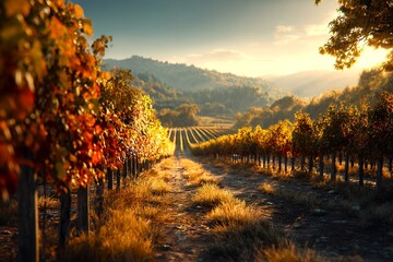 Naklejka premium Visiting a Vineyard During Harvest Season in Beautiful Landscape