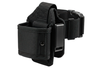 Black nylon tactical utility pouch on a transparent background