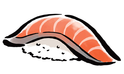 寿司のサーモン　1貫　筆タッチ手描きイラスト