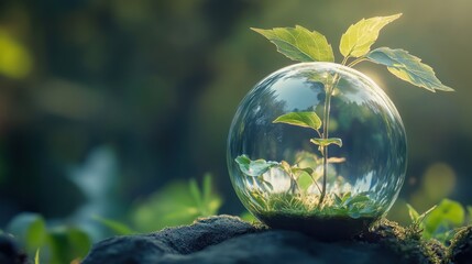Delicate seedling enclosed in a glass orb, representing growth and protection