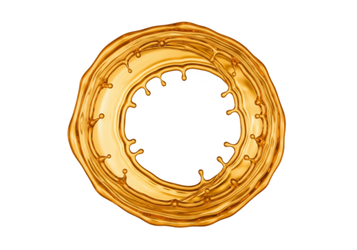 Abstract golden ring with organic textured edges and dripping liquid forming an irregular circular shape against a stark black background representing luxury and fluid art