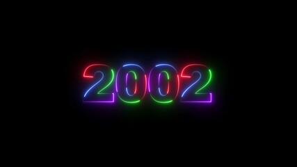 2002 neon line text. Abstract 2002 neon text animation, Glowing neon number text background 4k animation. Concept of counting years. Neon text calendar 2002 animation, glowing neon icon . 4k video 
