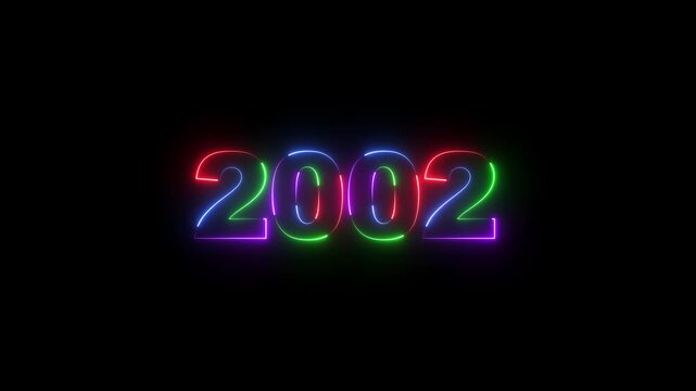 2002 neon line text. Abstract 2002 neon text animation, Glowing neon number text background 4k animation. Concept of counting years. Neon text calendar 2002 animation, glowing neon icon . 4k video 