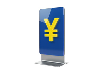 Fototapeta premium Yellow Yen currency symbol on blue display isolated, Japanese money sign PNG for finance and business