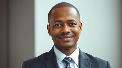Confident businessperson in formal attire with a slight smile, exuding professionalism in a neutral setting.