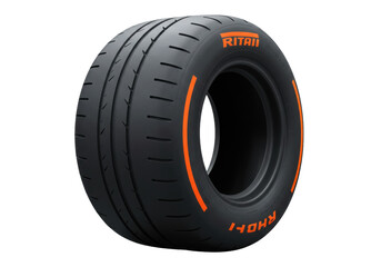 Black racing tire isolated on transparent background, high performance car tyre for motorsport and automotive use
