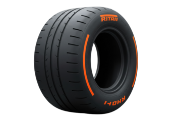 Black racing tire isolated on transparent background, high performance car tyre for motorsport and automotive use