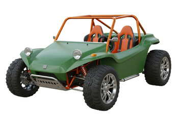 Green dune buggy isolated on transparent background, off-road vehicle for recreation and adventure