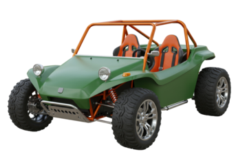 Green dune buggy isolated on transparent background, off-road vehicle for recreation and adventure