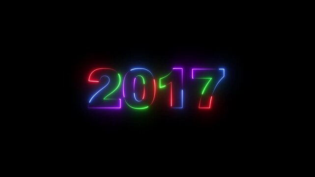 New Year 2017 animated. 2017 number neon text black background animation. Neon light countdown 2017 Sal number icon .Abstract 2017 neon text animation ,Four rainbow color neon Glowing number text.
